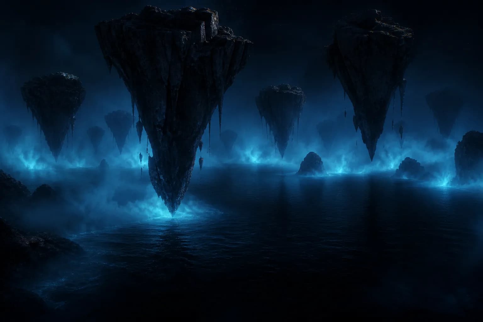 Seabed Floating-Isle Realm: inverted floating isles